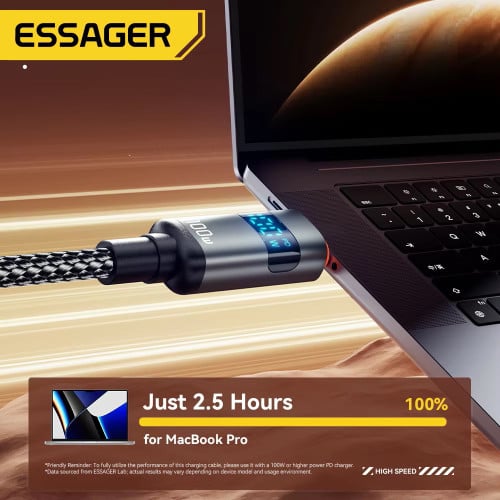 Essager Type C to Type C Cable 100W 2 Meters ខ្សែសាក ២ម៉ែត្រ 100W មានឈីប E-Marker
