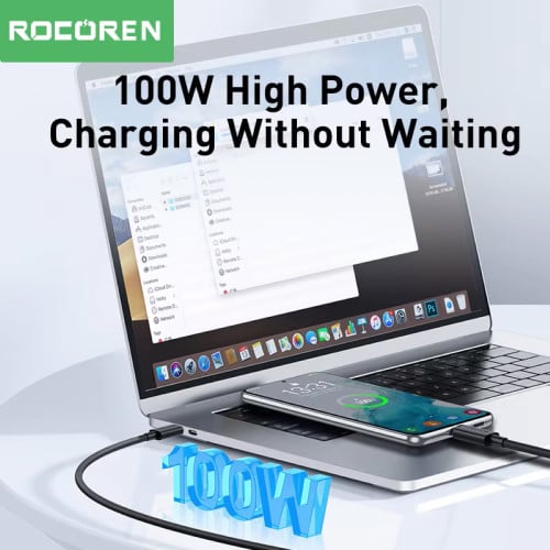 Rocoren 100W USB C To USB Type C Cable 3 meters ខែ្សសាក Type C ប្រវែង ៣ ម៉ែត្រ