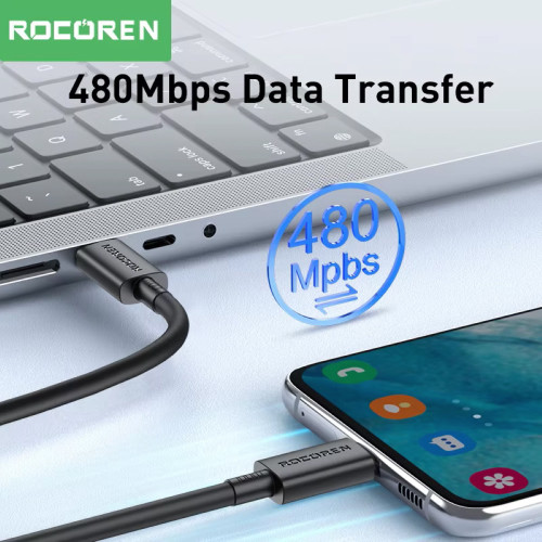 Rocoren 100W USB C To USB Type C Cable 3 meters ខែ្សសាក Type C ប្រវែង ៣ ម៉ែត្រ