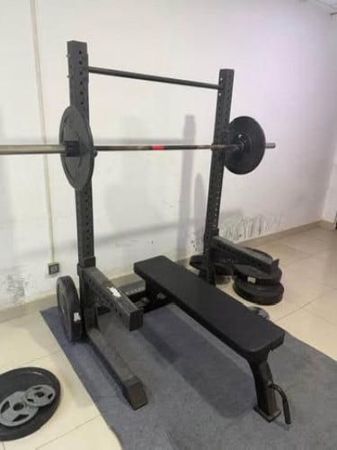 Squat bench press all-in-one shelf, bench press stool, 220kg barbell piece, 20kg force rod, suitable