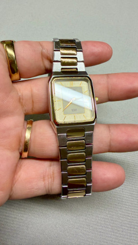 Original Vintage CITIZEN Exceed Tank Quartz Slim Two-Tone Champagne Dial 1997 - (Condition 70%)