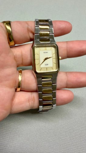 Original Vintage CITIZEN Exceed Tank Quartz Slim Two-Tone Champagne Dial 1997 - (Condition 70%)