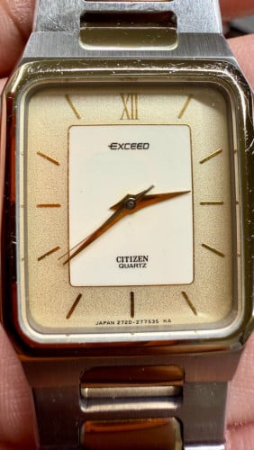Original Vintage CITIZEN Exceed Tank Quartz Slim Two-Tone Champagne Dial 1997 - (Condition 70%)