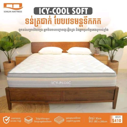 Urgent Sale! Luxury Bed Frame + ICY-PEDIC Mattress (Icy Cool Soft) ស្អាតដូចថ្មី នៅ Sihanoukville