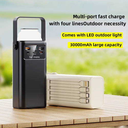 Power Bank 30000mah 4 Cable PD 22.5w Fast Charging Flashlight Handle Outdoor