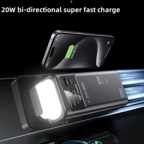 Power Bank 30000mah 4 Cable PD 22.5w Fast Charging Flashlight Handle Outdoor