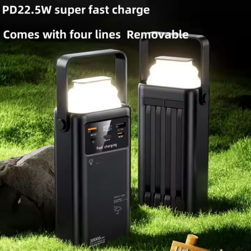 Power Bank 30000mah 4 Cable PD 22.5w Fast Charging Flashlight Handle Outdoor