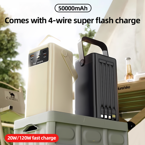 Power Bank 50000mah 4 Cable PD 22.5w Fast Charging Flashlight Handle Outdoor