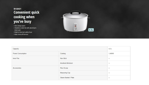 ឆ្នាំងដាំបាយ Panasonic Rice Cooker ម៉ូដែល SR-GA421 (4.2L)