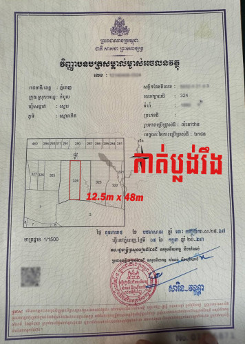 ដីអាជីវកម្មលក់នៅទីប្រជុំជនក្រុងភ្នំពេញ - ទំហំ 12.5m x 48m លើផ្លូវបេតុងរដ្ឋ - តម្លៃ 119,000$
