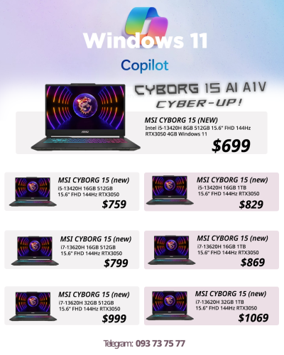 New laptop , MSI Cyborg 15 | i7-13620H 32GB 512GB 15.6" FHD 144Hz RTX3050 = $899
