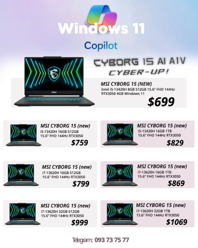 NEW MSI Cyborg 15 (13th ) | i5-13420H 8GB 512GB 15.6" FHD 144Hz RTX3050 = $699