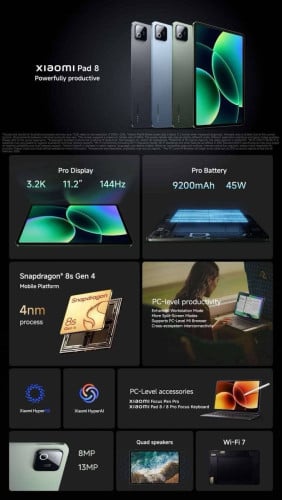 Xiaomi Pad8 Ram8G/256GB Global Version ថ្មីប្រអប់ធានាក្រុមហ៊ុន12ខែតម្លៃពិសេស