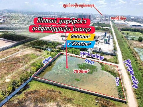ដីកែងលក់_ប្លុកភូមិគ្រឹះធំៗ_ចុះពីផ្លូវកប់ស្រូវបន្តិច_ខណ្ឌសែនសុខ