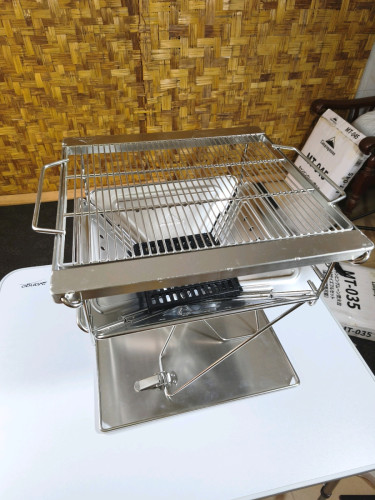 Campingmoon MT-035 Stainless Steel Camping Barbecue Grill Charcoal Folding Stove Height Adjustable