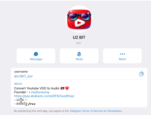 Convert Youtube VDO to Audio 🇰🇭❤️ t.me/U2BIT_bot