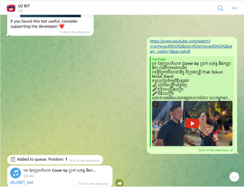 Convert Youtube VDO to Audio 🇰🇭❤️ t.me/U2BIT_bot