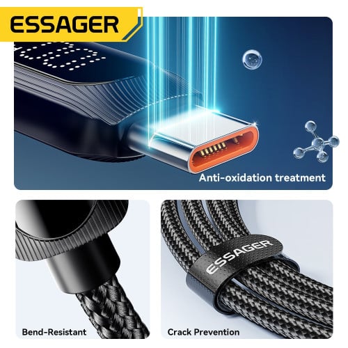 ខ្សែសាក Essager 60W USB-C Cable ប្រវែង ២ ម៉ែត្រ៖ បង្ហាញកម្លាំងវ៉ាត់ និងមានឈីបសុវត្ថិភាព