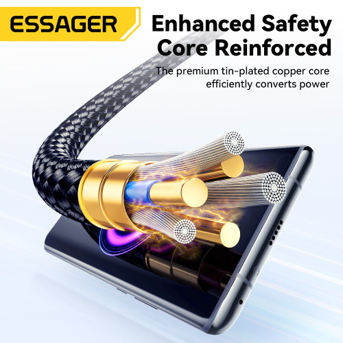 ខ្សែសាក Essager 60W USB-C Cable ប្រវែង ២ ម៉ែត្រ៖ បង្ហាញកម្លាំងវ៉ាត់ និងមានឈីបសុវត្ថិភាព