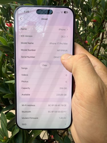 iPhone 17 pm ខៀវ X/A 256G ថ្ម100% ស្អាត99% សំនុំហ្សុីនណែន
