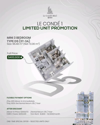 Le Cond'e ~BKK1 -Unit -3Beds Buy now move in now🎉