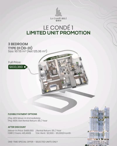 Le Cond'e ~BKK1 -Unit -3Beds Buy now move in now🎉