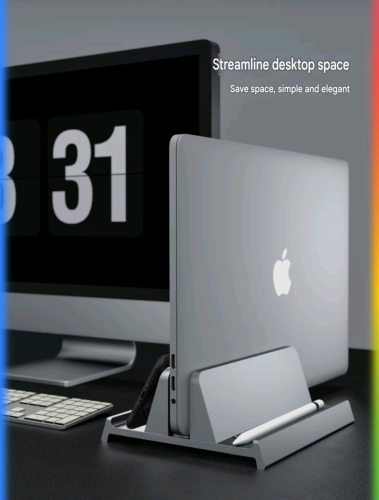 Vertical stand laptop for clean desk setup