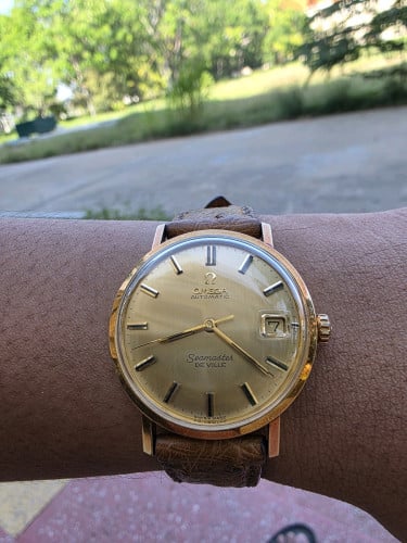 នាឡិកាដៃបុរាណ ម៉ាក OMEGA SEAMASTER *CASE+DIAL 18K GOLD *តួមាសតាន់+មុខ*SIZE 34MM