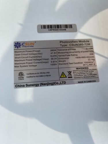 បន្ទះសូឡា (Solar panels) 380W=60$