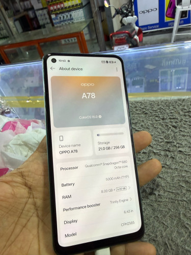 Oppo A78 Ram8G Memory256G ក្រុមហ៊ុនសុីមពីរ មានឆ្នាំងសាក
