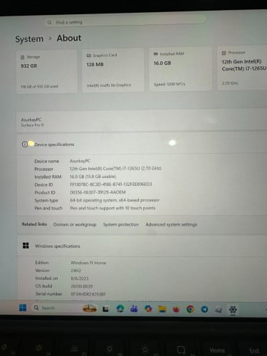 Surface Pro 9, Core i7-1255U