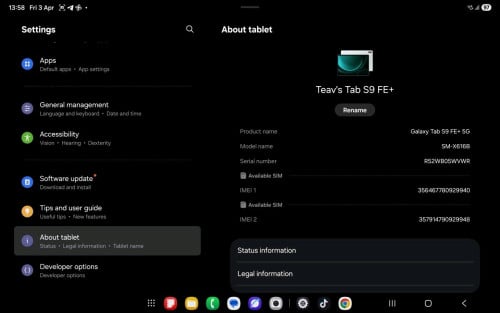 Galaxy tap s9+ 5g sim 128g
