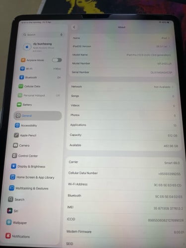 Sell iPad Pro 2018 12.9inch 512G sim&wifi ស្ទើសំបក 96%