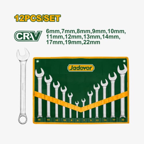 🇫🇷 ឈុតសោ CVR 12 ខ្នាត ម៉ាក Jadever | Jadever 12 pcs Combination Spanner Set JDSP1M12