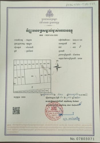 ដីសម្រាប់លក់ លក់បន្ទាន់ក្នុងតម្លៃដើម មានប្លង់រឹងត្រឹមត្រូវ