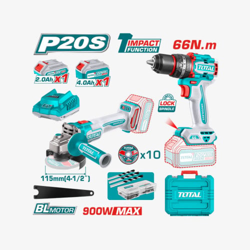 ប្រូម៉ូសិនចូលឆ្នាំ 20% OFF✨ TOTAL Li-ion Cordless 2 Pcs Combo Kit TCKLI2027310