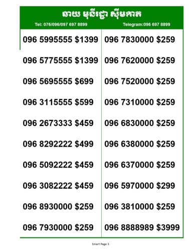 Smart លេខស្អាតៗ តម្លៃពិសេស