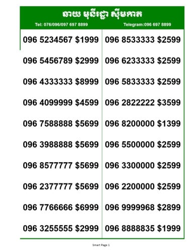 Smart លេខស្អាតៗ តម្លៃពិសេស