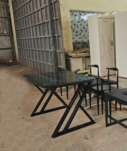 តុរបាយថ្មម៉ាប + 6 កៅអីឈើ​ Marble Dining Table + 6 Wooden Chairs