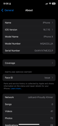 iPhone X ម៉ាសុីនLLA 256G ស្អាត់99% 75$ ទីតាំងក្រុងបាត់ដំបង  014778474