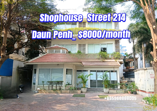 Shophouse for Lease Sangkat Chaktomuk- ផ្ទះអាជីវកម្ម ជួលទីតាំងលើផ្លូសម្តេចប៉ាន