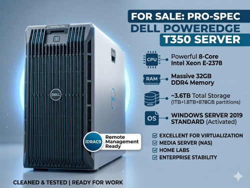 Pro-Spec Dell PowerEdge T350 Server - 8-Core Xeon, 32GB RAM, Windows Server 2019
