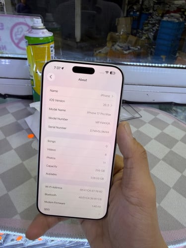 Iphone17PM 256G XA battery 100% សាកបាន 16ដង