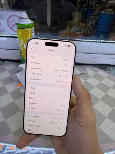 Iphone17PM 256G XA battery 100% សាកបាន 16ដង