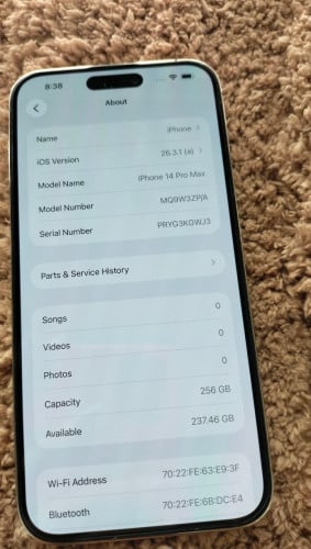 Iphone 14 pro max code zp sim2 memory 256g ស៊ីនមួយតួខ្លួន