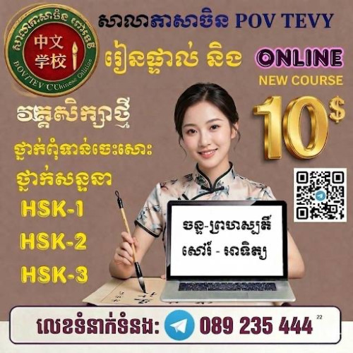 បង្រៀនចិនតាមផ្ទះ និងOnline កម្រិតតំបូង10$