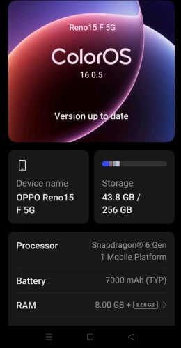 ទូរសព្ទ័លក់ OPPO RENO 15F 5G នៅថ្មី 99% តំលៃ 250$