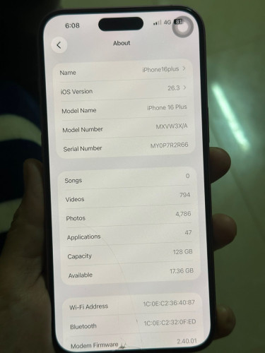 I phone 16plus 128G Esim1 sim1