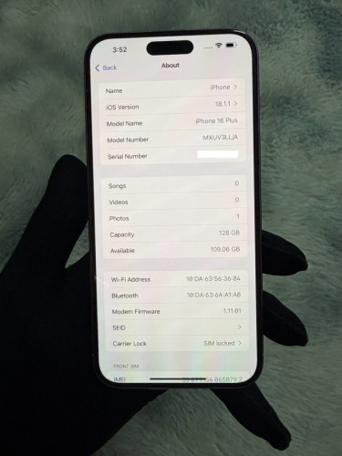 iPhone 16 Plus 128G Color Pink 🩷 មួយទឹក ថ្ម90%🔋 lock sim ប្រើបានសុីម2សេវាដើរស្មូតល្អគ្រប់ប្រពន្ធ័