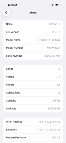 iPhone 17pro max 1T code XAមានប្រអប់
